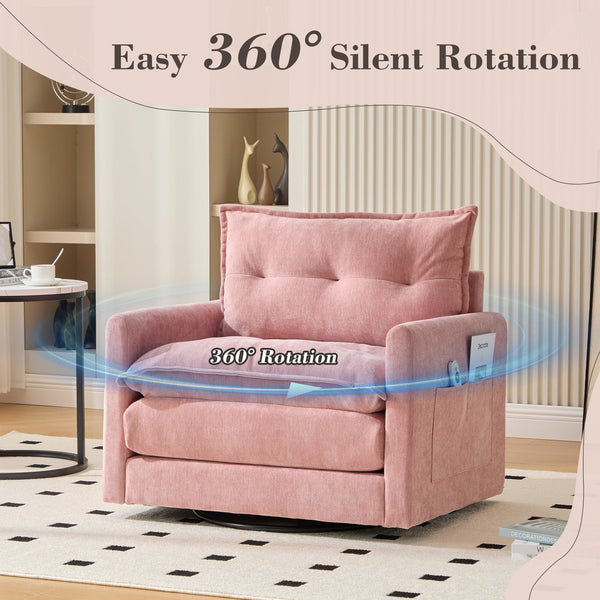 English Elm UNITED Swivel Barrel Chair with Chenille Upholstery, 360° Smooth Rotation, Padded Arm Comfort and Side Pockets for Living Room Relaxation Pink W1568P290091