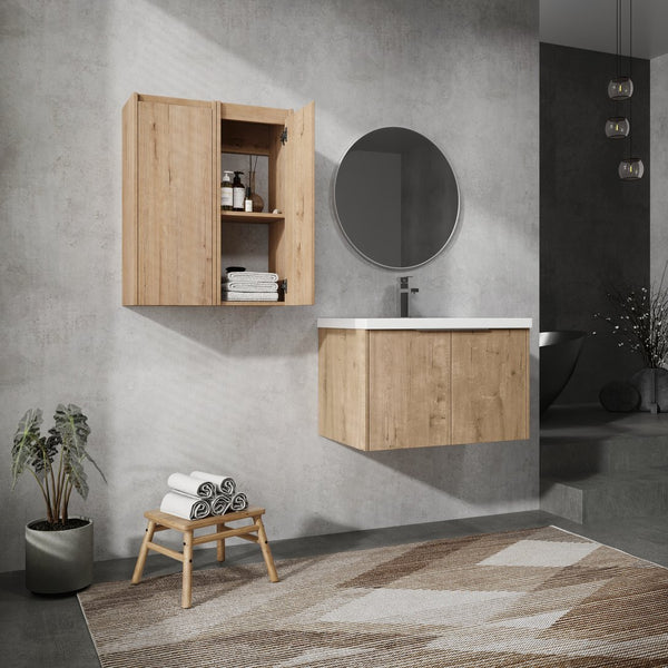 English Elm 30" Wall-Mounted Bathroom Vanity With Sink & Side Cabinets - Stylish, Space-Saving Design & Storage W999S00222