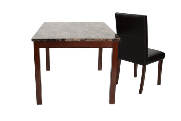 English Elm Modern Cherry and Black 5pc Dining Set with Faux Marble Top, Faux Leather Cushioned Chairs, 48" B011P373215