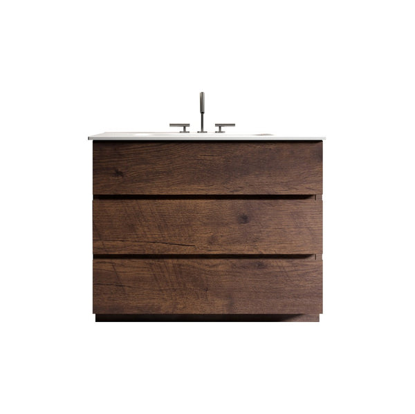 English Elm Tia 36" Walnut Bathroom Vanity With Large Storage, Soft-Close Drawers, And Stylish White Sink Basin W1865S00074-GIGA