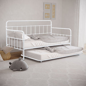 English Elm Contemporary Full-Size Metal Bed Frame with Minimalist Design, Lightweight, Foundation-Free Ease White 16 L x 78 W x 8 H B2741P364825