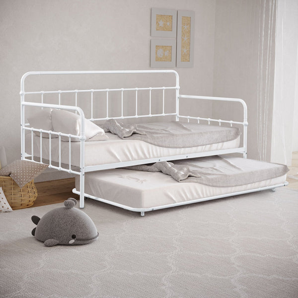 English Elm Contemporary Full-Size Metal Bed Frame with Minimalist Design, Lightweight, Foundation-Free Ease White 16 L x 78 W x 8 H B2741P364825