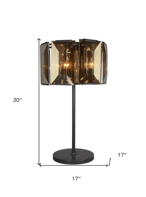 HomeRoots 30" Bronze Metal Four Light Bedside Table Lamp with Amber Shade for Warm Ambient Illumination 490801