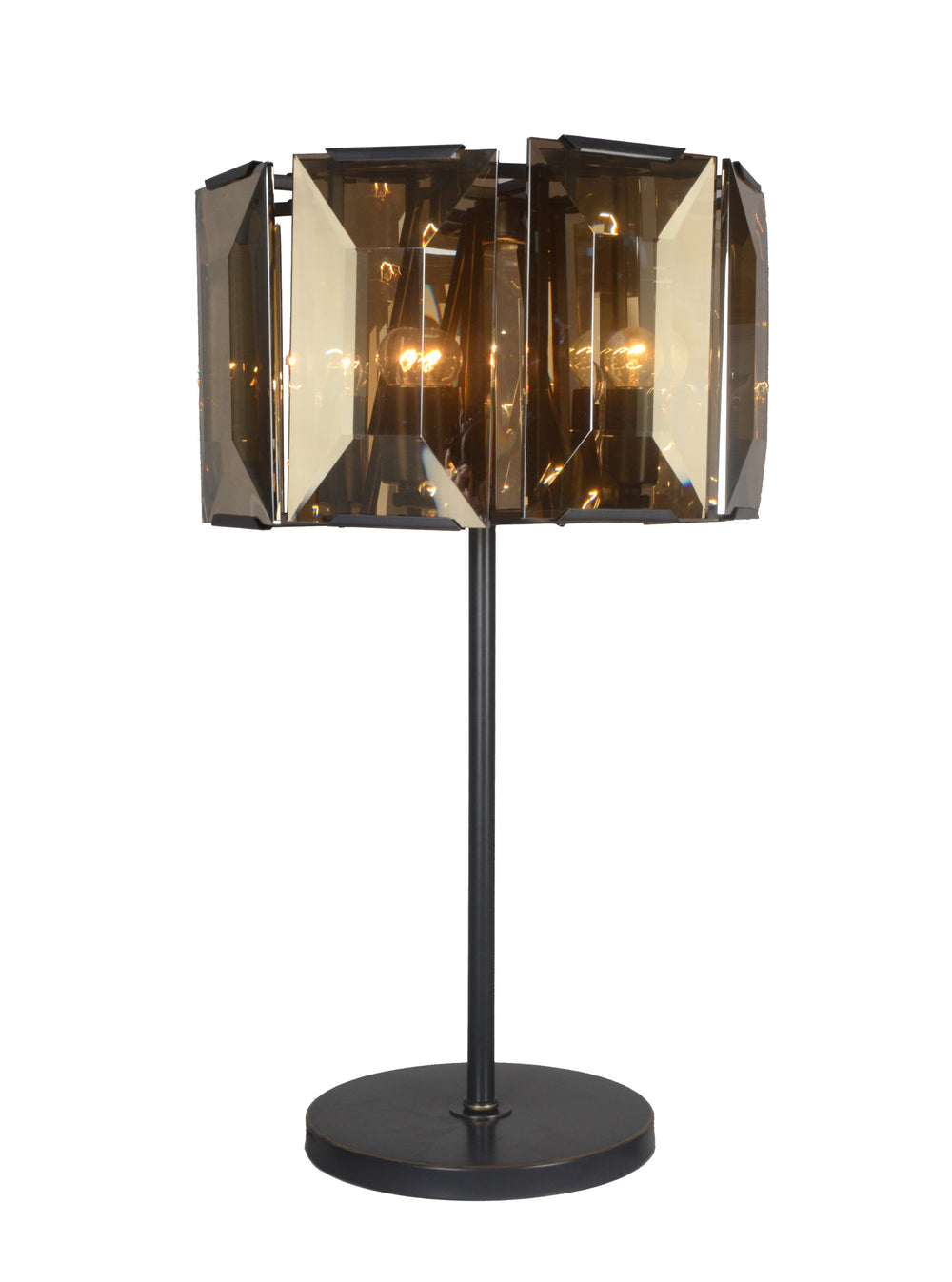 Homeroots 30" Bronze Metal Four Light Cylinder Bedside Table Lamp With Amber Round Shade   490801