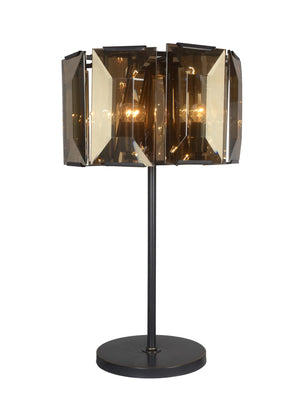 HomeRoots 30" Bronze Metal Four Light Bedside Table Lamp with Amber Shade for Warm Ambient Illumination 490801