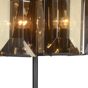 HomeRoots 30" Bronze Metal Four Light Bedside Table Lamp with Amber Shade for Warm Ambient Illumination 490801