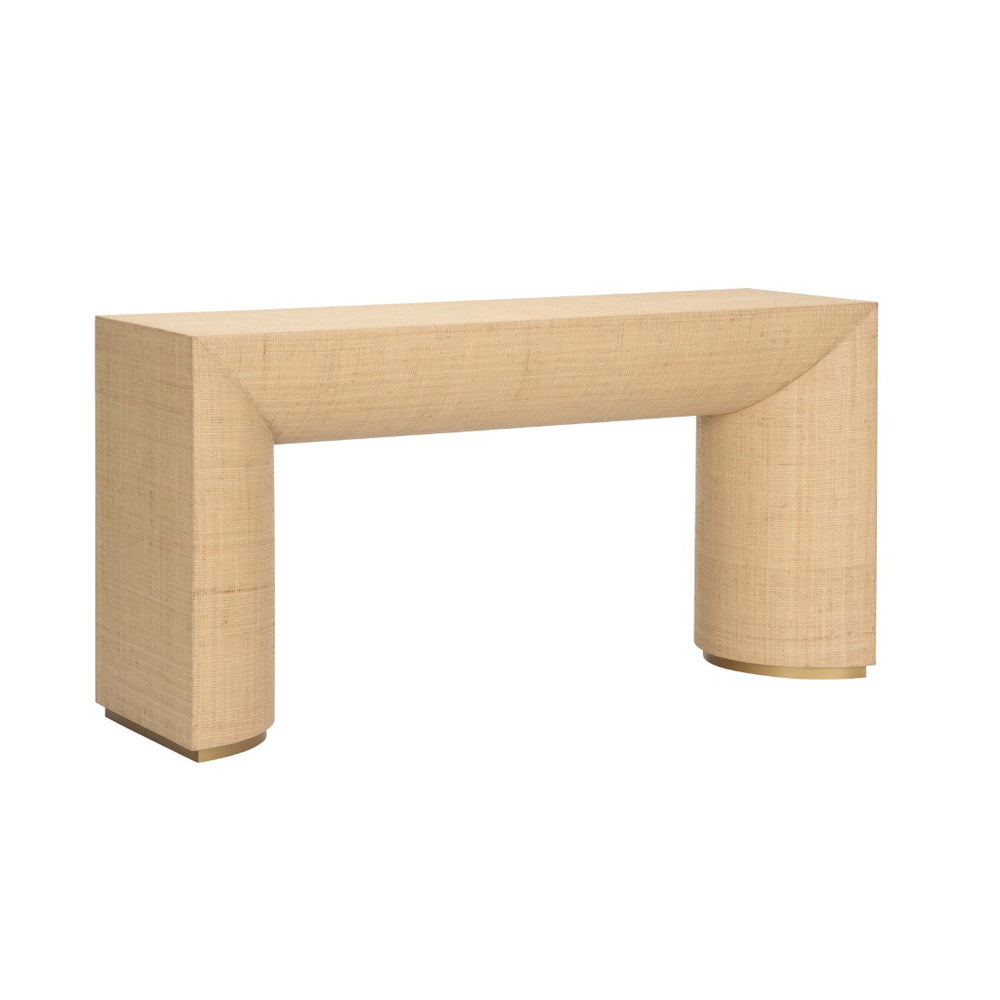 Wildwood Kamo Raffia Console Table With Brass Base — Parsons-Inspired Entryway Table For Coastal & Modern Styles 490802