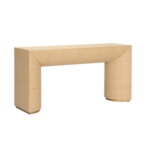 Wildwood Kamo Raffia Console Table With Brass Base — Parsons-Inspired Entryway Table For Coastal & Modern Styles 490802