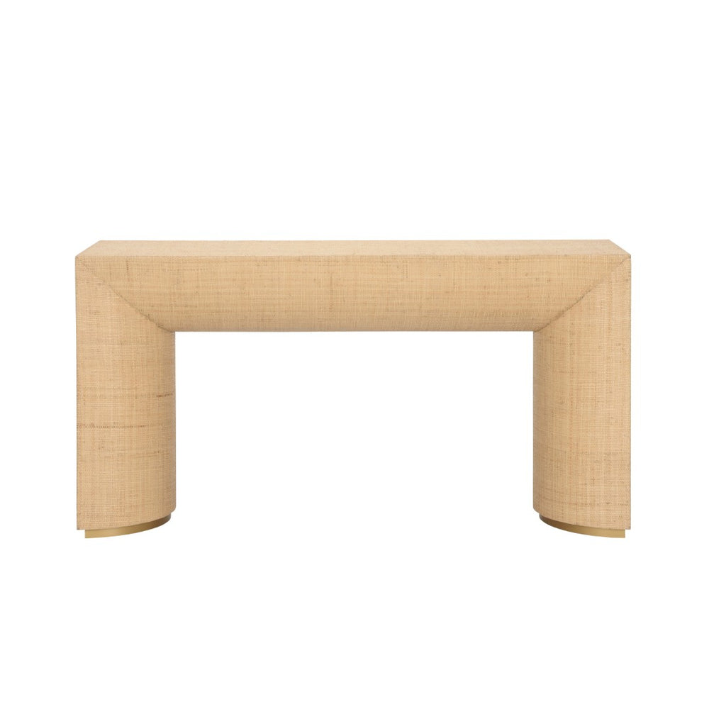Wildwood Kamo Raffia Console Table With Brass Base — Parsons-Inspired Entryway Table For Coastal & Modern Styles 490802