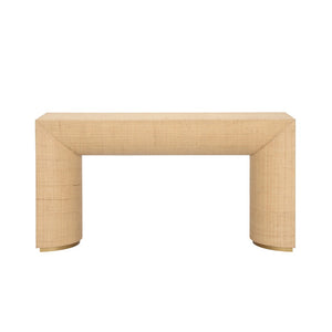 Wildwood Kamo Raffia Console Table With Brass Base — Parsons-Inspired Entryway Table For Coastal & Modern Styles 490802
