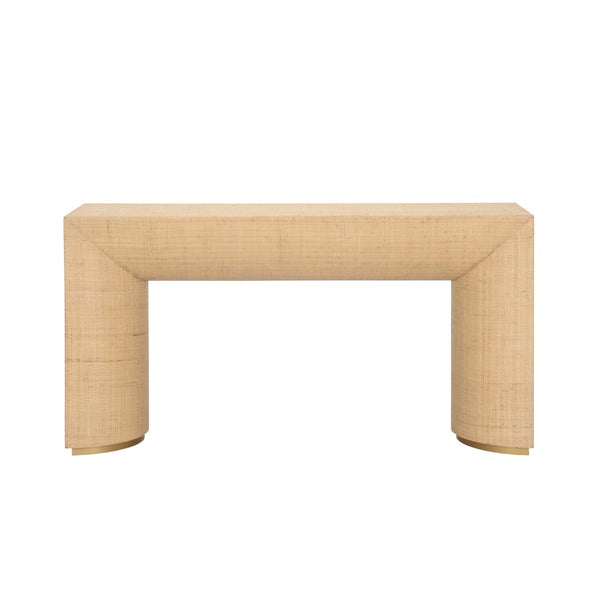 Wildwood Kamo Raffia Console Table With Brass Base — Parsons-Inspired Entryway Table For Coastal & Modern Styles 490802