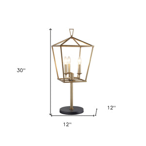 Homeroots 30" Black Iron Three Light Bedside Table Lamp   490802