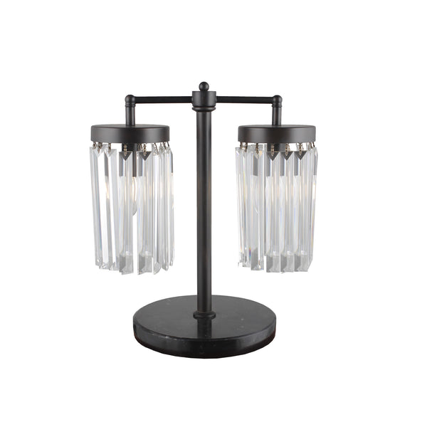 Homeroots 18" Black Iron Two Light Cylinder Bedside Table Lamp With Clear Cylinder Shade   490803