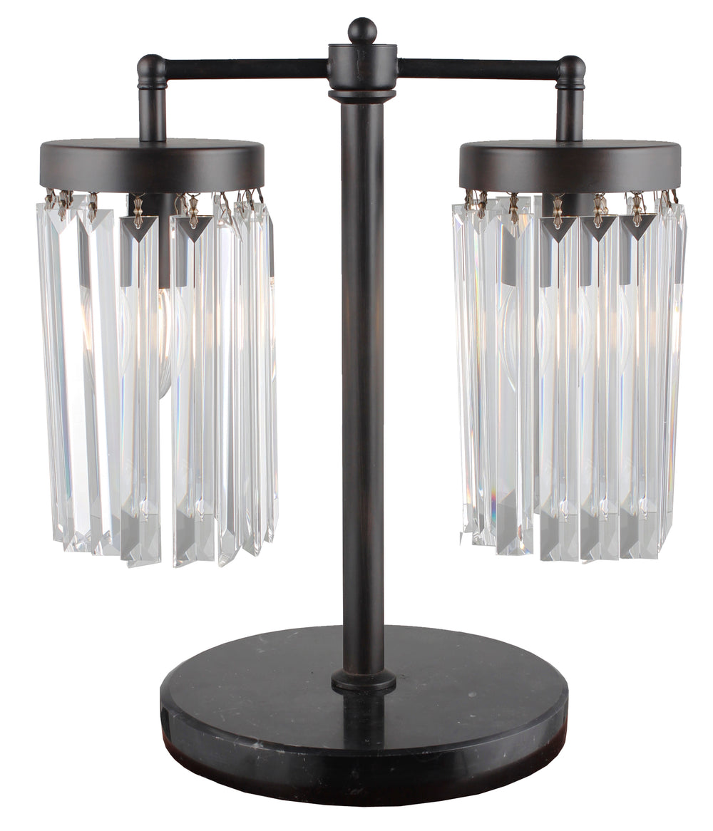 Homeroots 18" Black Iron Two Light Cylinder Bedside Table Lamp With Clear Cylinder Shade   490803