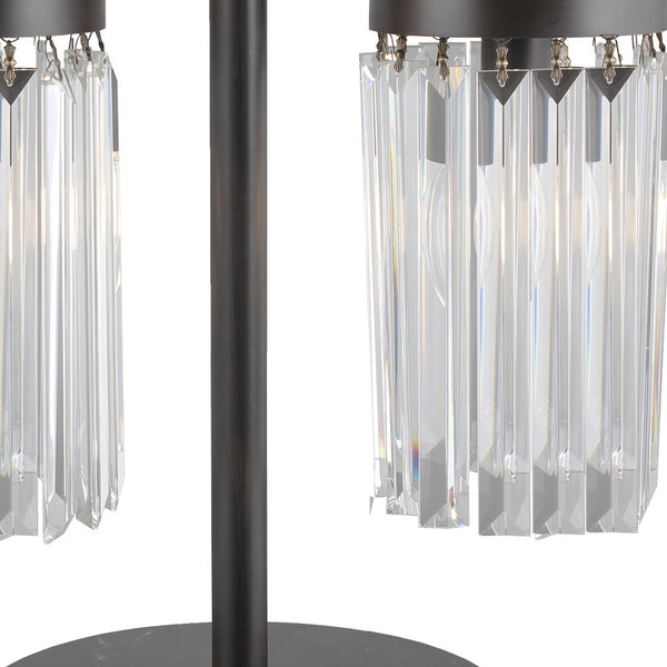 Homeroots 18" Black Iron Two Light Cylinder Bedside Table Lamp With Clear Cylinder Shade   490803