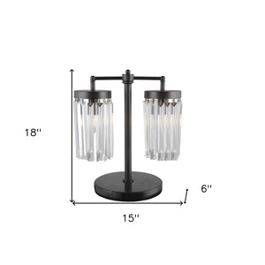 Homeroots 18" Black Iron Two Light Cylinder Bedside Table Lamp With Clear Cylinder Shade   490803