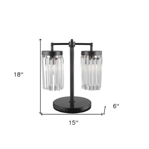 Homeroots 18" Black Iron Two Light Cylinder Bedside Table Lamp With Clear Cylinder Shade   490803