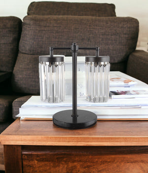 Homeroots 18" Black Iron Two Light Cylinder Bedside Table Lamp With Clear Cylinder Shade   490803