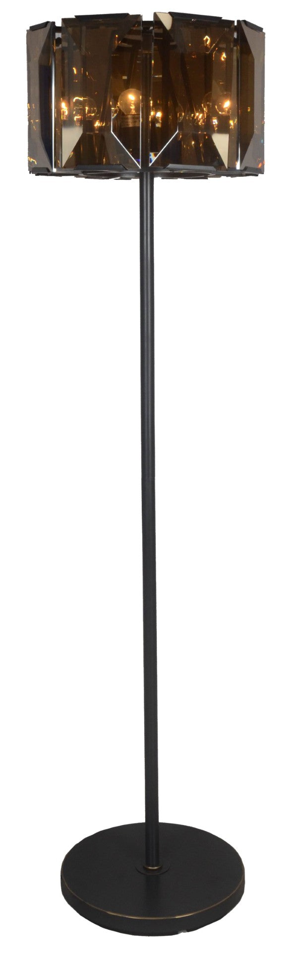 HomeRoots 68" Elegant Dark Bronze Floor Lamp with Amber Beveled Glass Shade for Warm Ambient Lighting 490805