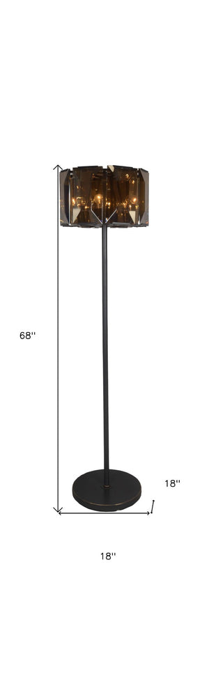 HomeRoots 68" Elegant Dark Bronze Floor Lamp with Amber Beveled Glass Shade for Warm Ambient Lighting 490805