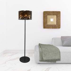 HomeRoots 68" Elegant Dark Bronze Floor Lamp with Amber Beveled Glass Shade for Warm Ambient Lighting 490805