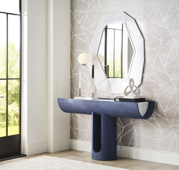 Wildwood Royal Capsule Console: Floating Faux Shagreen And Carrara Marble Media Console For Large Open Plans 490806