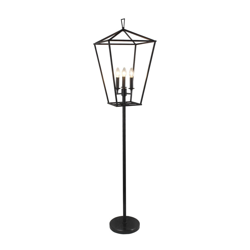 HomeRoots 64" Modern Three-Light Floor Lamp with Geometric Shade - Stylish Black Metal Design for Any Room 490806