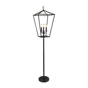 HomeRoots 64" Modern Three-Light Floor Lamp with Geometric Shade - Stylish Black Metal Design for Any Room 490806