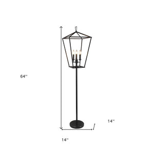 HomeRoots 64" Modern Three-Light Floor Lamp with Geometric Shade - Stylish Black Metal Design for Any Room 490806