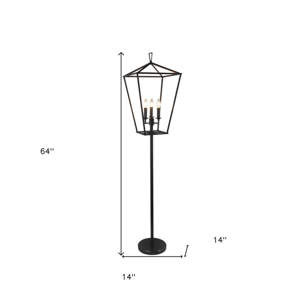 HomeRoots 64" Modern Three-Light Floor Lamp with Geometric Shade - Stylish Black Metal Design for Any Room 490806