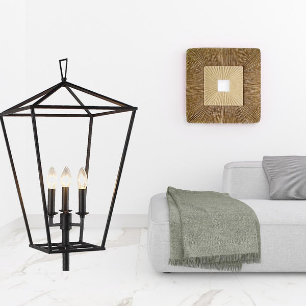 HomeRoots 64" Modern Three-Light Floor Lamp with Geometric Shade - Stylish Black Metal Design for Any Room 490806