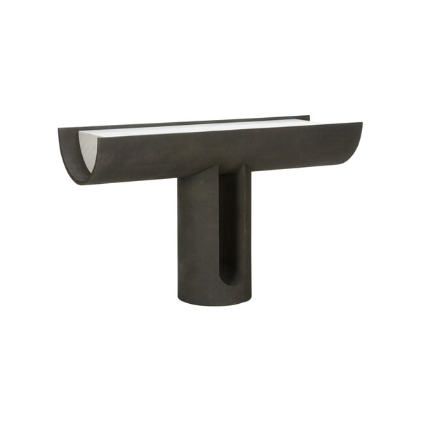 Wildwood Iron Ore Capsule Console With Honed Carrara Marble Top And Faux Shagreen Finish — Sculptural 360° Statement 490807