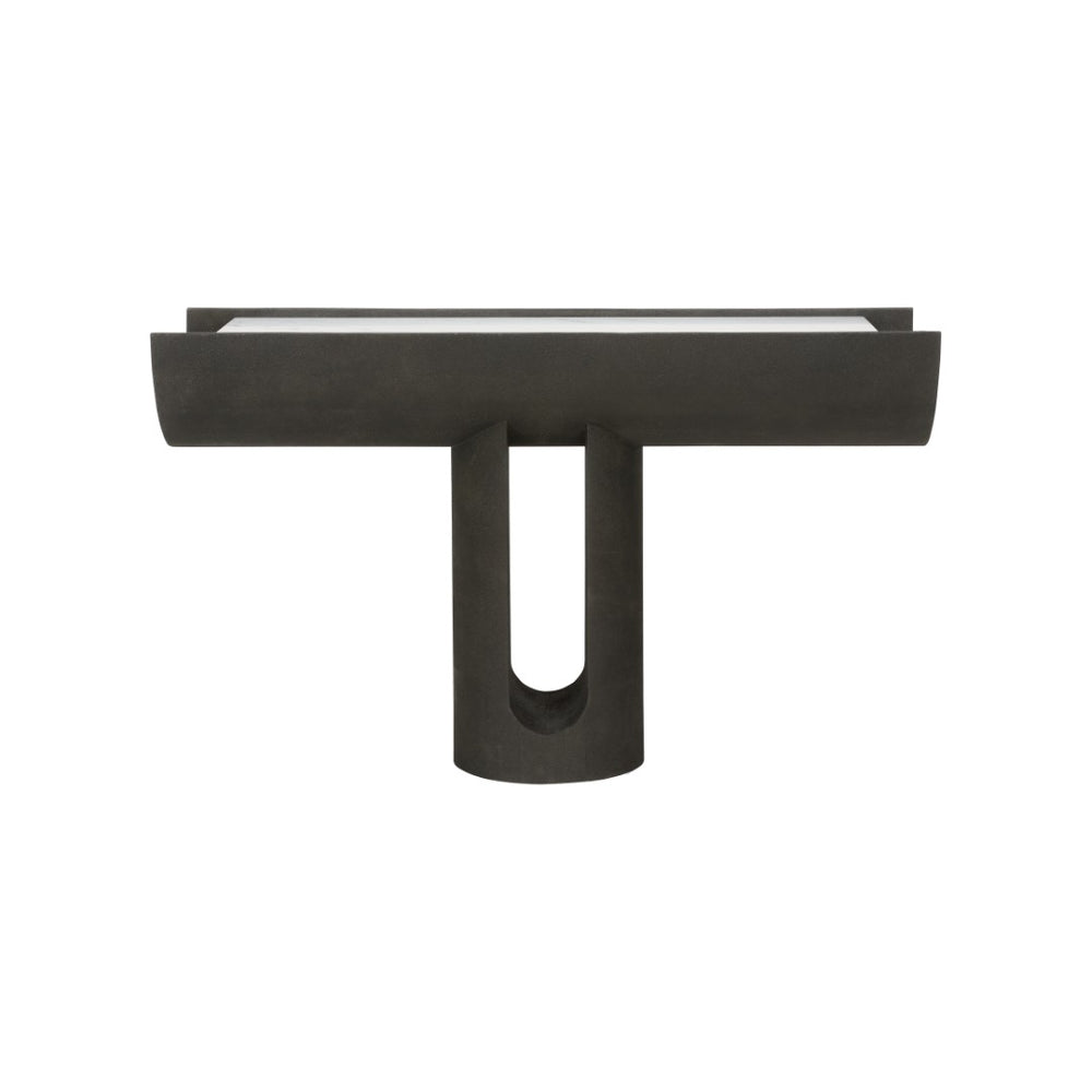 Wildwood Iron Ore Capsule Console With Honed Carrara Marble Top And Faux Shagreen Finish — Sculptural 360° Statement 490807