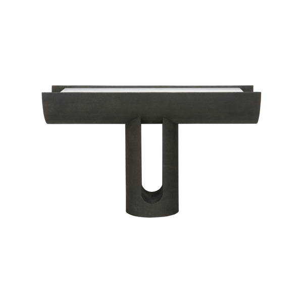 Wildwood Iron Ore Capsule Console With Honed Carrara Marble Top And Faux Shagreen Finish — Sculptural 360° Statement 490807