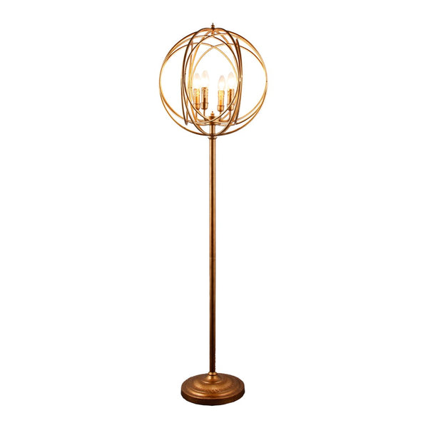 HomeRoots 64" Gold Modern Floor Lamp with Four-Tier Geometric Globe Shade for Stylish Ambient Lighting 490807