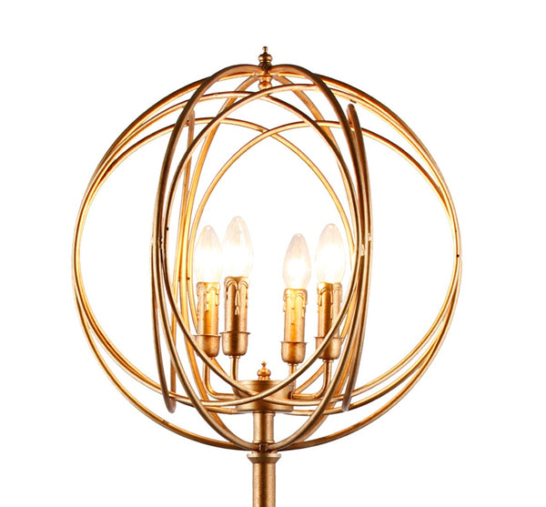 HomeRoots 64" Gold Modern Floor Lamp with Four-Tier Geometric Globe Shade for Stylish Ambient Lighting 490807