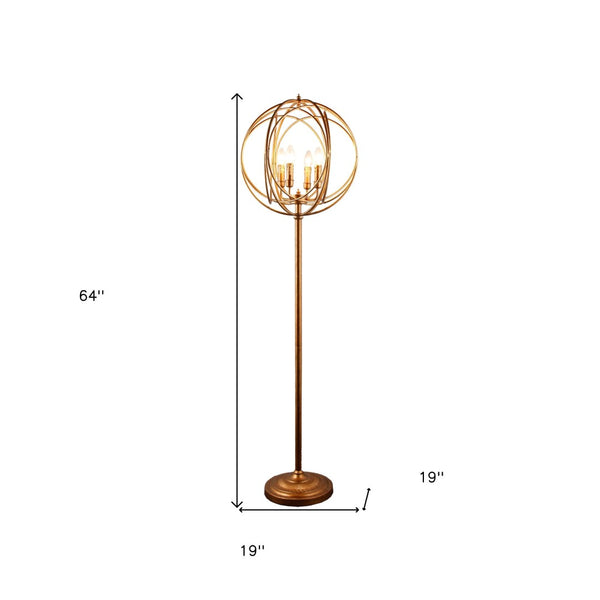 HomeRoots 64" Gold Modern Floor Lamp with Four-Tier Geometric Globe Shade for Stylish Ambient Lighting 490807