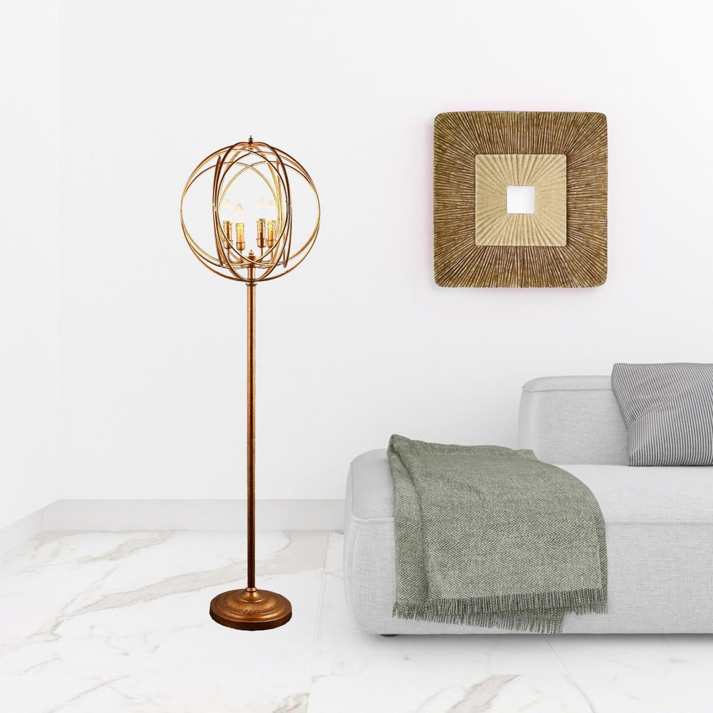HomeRoots 64" Gold Modern Floor Lamp with Four-Tier Geometric Globe Shade for Stylish Ambient Lighting 490807