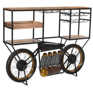 Homeroots Brown And Black Metal And Solid Wood Bar Cart With Wine Storage   490808
