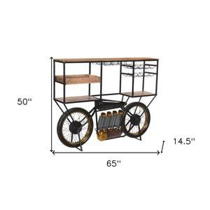 HomeRoots Brown Metal and Solid Wood Bar Cart with Wine Storage - Industrial Charm for Entertaining Spaces 490808