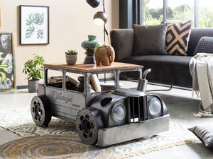 Homeroots 42" Grey And Brown Vintage Style Truck Solid Wood And Metal Coffee Table   490809