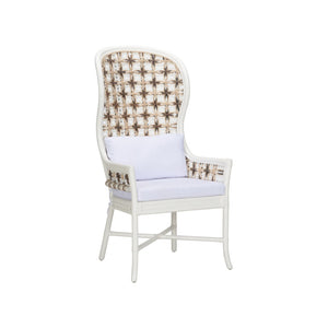 Wildwood Bianco Diamond-Weave Wingback Arm Chair — White Rattan Frame, Indoor & Covered Patio Statement Seat 490810