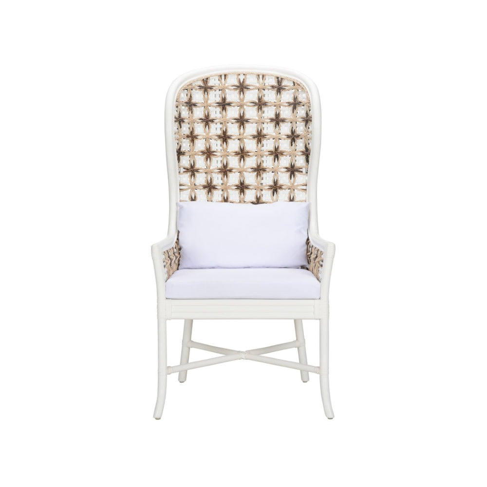 Wildwood Bianco Diamond-Weave Wingback Arm Chair — White Rattan Frame, Indoor & Covered Patio Statement Seat 490810