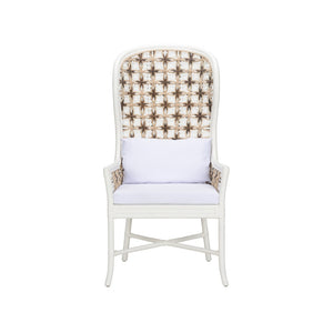 Wildwood Bianco Diamond-Weave Wingback Arm Chair — White Rattan Frame, Indoor & Covered Patio Statement Seat 490810