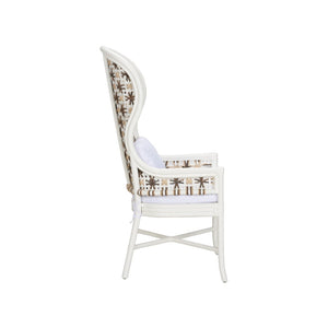 Wildwood Bianco Diamond-Weave Wingback Arm Chair — White Rattan Frame, Indoor & Covered Patio Statement Seat 490810