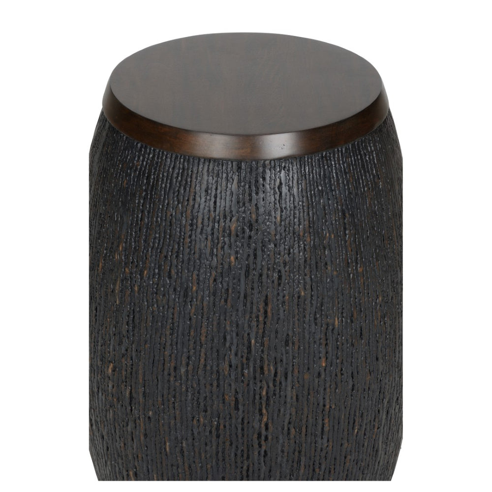 Wildwood Dracus Coco Twig Drinks Table — Drum-Shaped Accent With Rich Dark Finish, Walnut Accents, Compact Elegance 490813