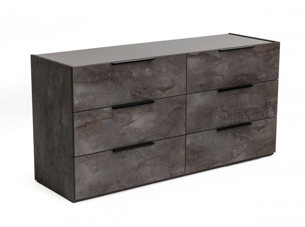 Homeroots 61" Grey Faux Marble Solid Manufactured Wood Six Drawer Double Dresser  Solid And Manufactured Wood 490814