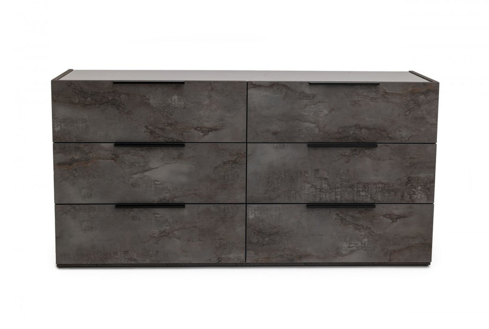 Homeroots 61" Grey Faux Marble Solid Manufactured Wood Six Drawer Double Dresser  Solid And Manufactured Wood 490814