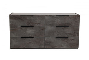 Homeroots 61" Grey Faux Marble Solid Manufactured Wood Six Drawer Double Dresser  Solid And Manufactured Wood 490814