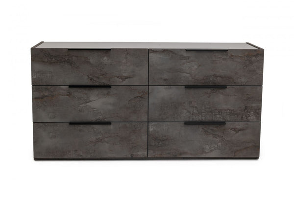 Homeroots 61" Grey Faux Marble Solid Manufactured Wood Six Drawer Double Dresser  Solid And Manufactured Wood 490814